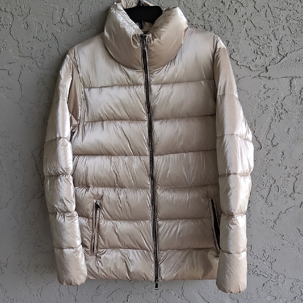 Massimo Dutti Shimmering Beige Puffer Jacket